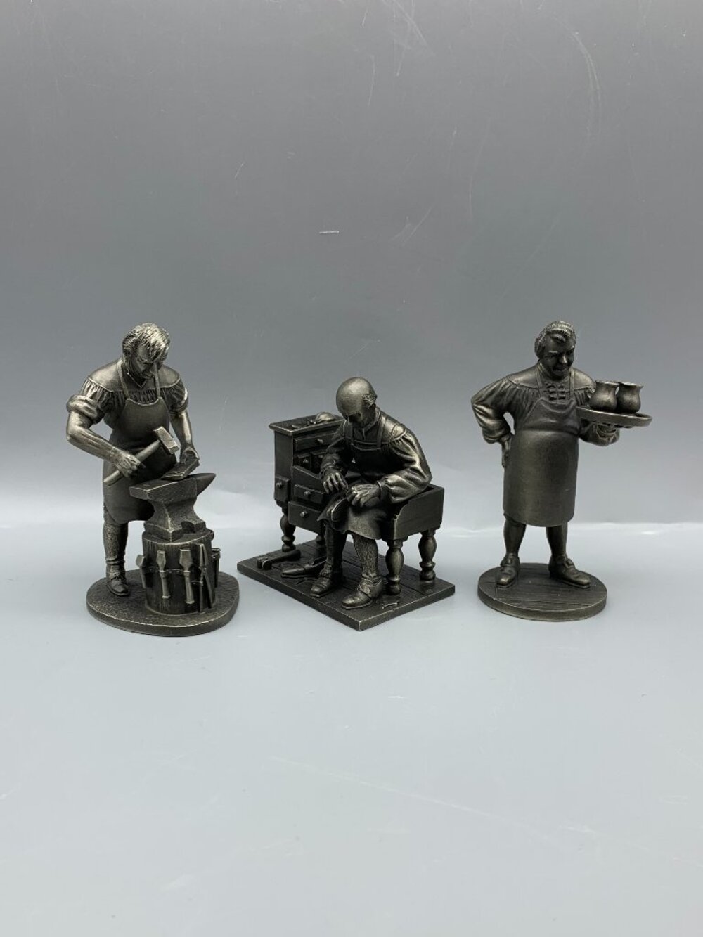 Franklin Mint 1975 Fine Pewter Figurines  The Innkeeper-Shoemaker-Blacksmith